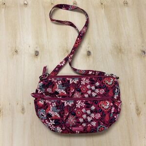 Vera Bradley Crossbody Bag Womens Medium Pink Floral Quilted Cotton Zip Shoulder